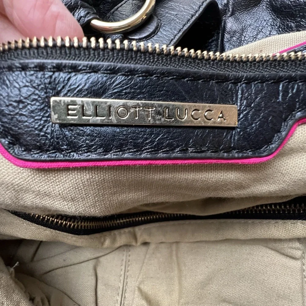 Elliott Luca pebbled black leather and chain purse shoulder bag